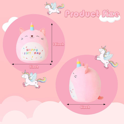 SQEQE Pink Caticorn Cat Plush Toy, Cute Birthday Plushies Pillow Gifts for Kids, 10 Inch
