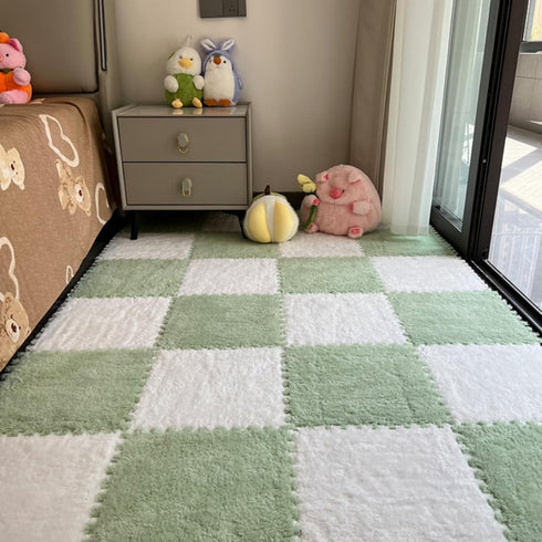 YISLEND 12Pcs Interlocking Carpet Tiles,12"x 12" Plush Interlocking Foam Carpet Tiles with Border,Fluffy
