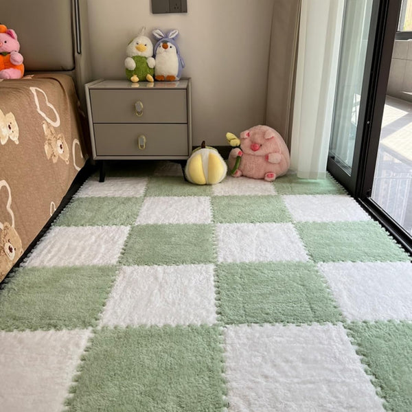 YISLEND 12Pcs Interlocking Carpet Tiles,12"x 12" Plush Interlocking Foam Carpet Tiles with Border,Fluffy