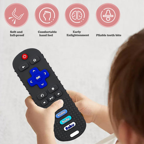 Silicone Baby Teething Toys for Babies 0-18 Months, Remote Control Shape Chew Toys, BPA Free (L-Black)