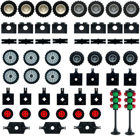 Traffic Light, Tires Bulk Lot - Building Bricks Block Education Wheels Set Toy Compatible with Major Brands, 52 pcs
