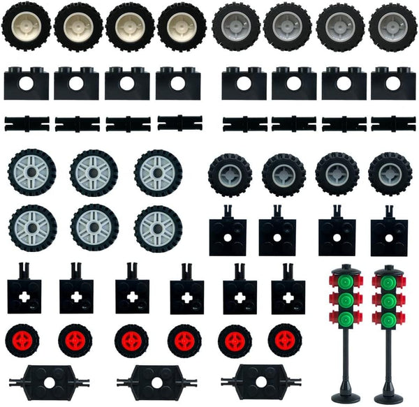 Traffic Light, Tires Bulk Lot - Building Bricks Block Education Wheels Set Toy Compatible with Major Brands, 52 pcs