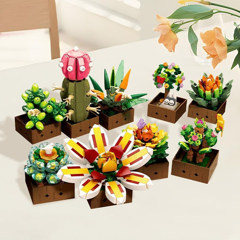 Set, 913 (JJ9037) Flower and Succulent Plant Combination Artificial Plant Building Blocks, Home Office Decoration