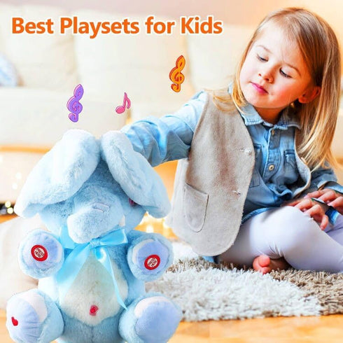 HCdoujoy Baby Blue Peek A Boo Elephant Plush Stuffed Singing Elephant, Repeat What You Say, Musical for Toddler
