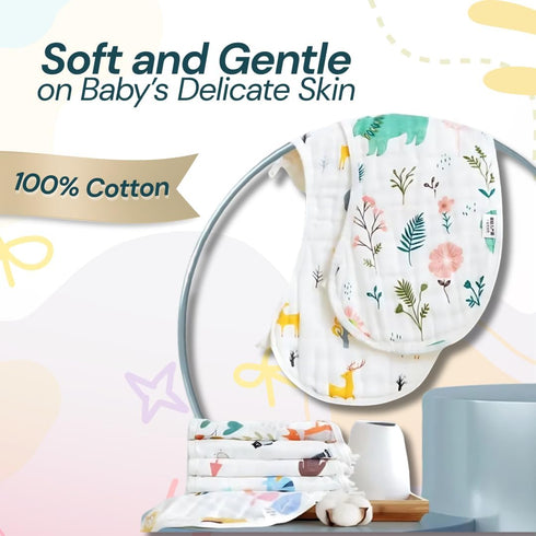 BLESSIQUE INTERNATIONAL 5 100% Blessique Baby Burp Cloths Pieces Cotton Muslin Soft Absorbent Burping Cloth for Baby