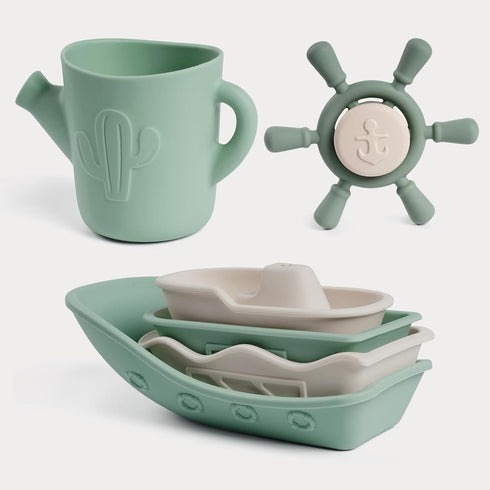 Haakaa Nautical Silicone Baby Bath Toys Set, Food Grade Silicone Bathtub Toys