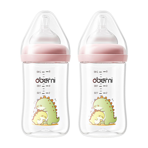 Oberni 240ml Baby Bottles, 8 Oz Wide-Neck Milk Feeding Bottle with Size
