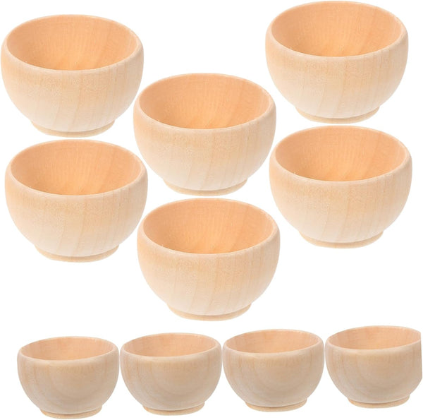 ORFOFE 10pcs Wooden Egg Holders, Dipping Sauce Bowls, Small Unfinished Wooden Craft Bowls, Candy Bowl