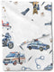 Police Vehicles Watercolor Baby Blanket for Boys, Car Motorcycle Helicopter Flannel Swaddle 30x40