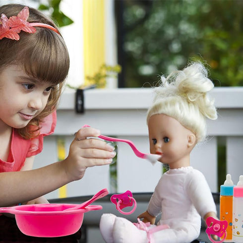 Baby Doll Accessories Playset with Magic Disappearing Bottles and Pacifier for 12-18" Dolls, Big Set for Girls