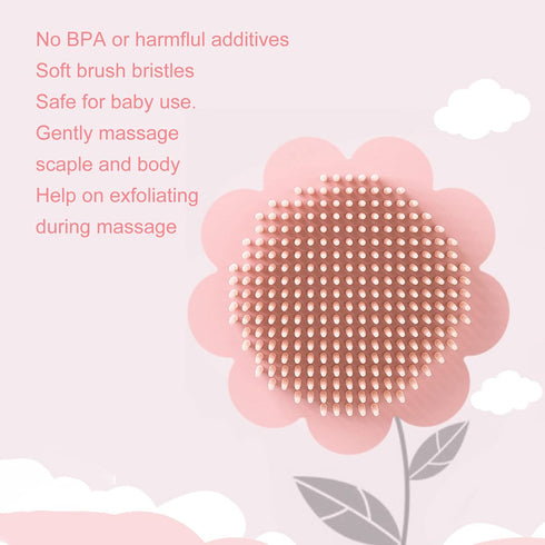FASJ Baby Head Scrubber, Baby Shampoo Brush Soft Silicone Exfoliator Brush with Ergonomic Handle for Bath(pink)