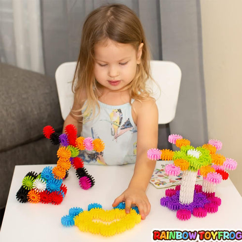 RAINBOW TOYFROG 100 Piece Interlocking Gears Toys Kit with Tote - Colorful Manipulatives for Kids' Sensory Bin