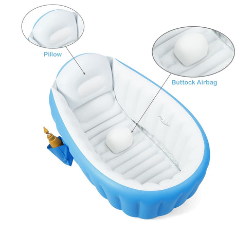 PandaEar Inflatable Baby Bathtub, Portable Toddler Bath Tub with Air Pump, Foldable Shower Basin (Blue)