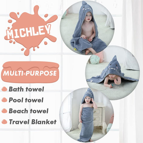 MICHLEY Unisex Baby Animal Hooded Bath Towel, Soft Cotton Beach Bathrobe for 0-6T, Grey