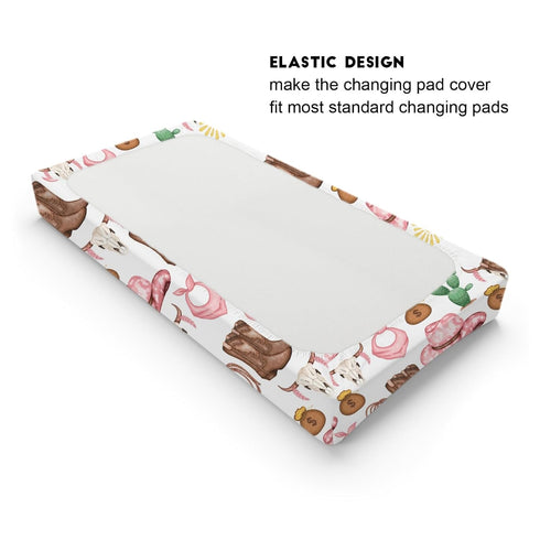 Western Cowgirl Baby Changing Pad Cover for Boys & Girls, Soft Breathable Fitted Changing Table Mats 32''x16'' Desert