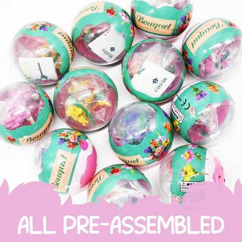 UMEELR 12Pcs Pre Filled Easter Eggs with Flowers, DIY Flower Surprise Building Blocks Toys for Basket Stuffers, Easter