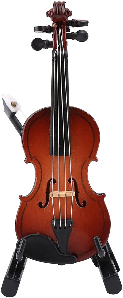 Wooden Miniature Cello with Stand - Mini Musical Instrument Dollhouse Model Home Decoration