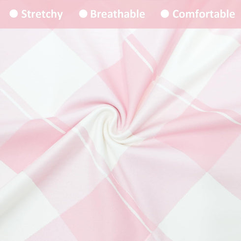 Set Pink Checkered Fitted Crib Sheets & Nursing Pillow Cover for Baby Boys and Girls