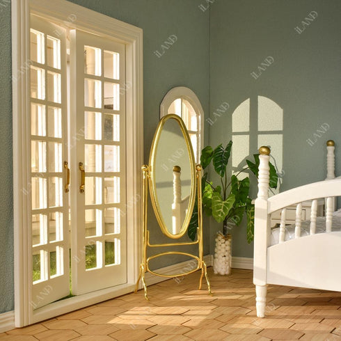 1:12 iLAND Dollhouse Furniture and Accessories on Scale, Miniature Coat Rack & Full Mirror (Golden Color)