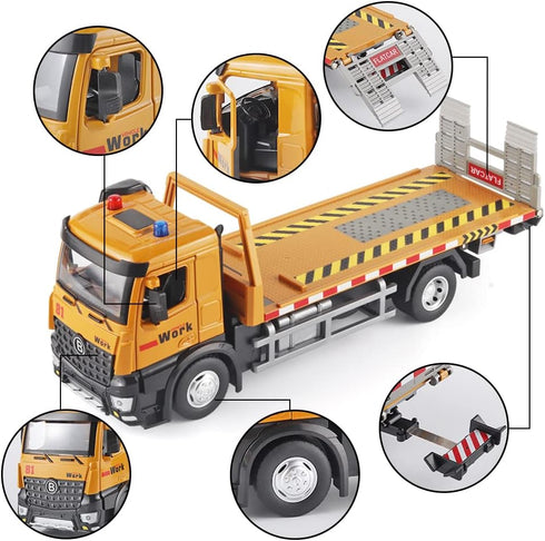 3+ Tow Truck Toys for Boys Metal Diecast Tow Trucks Model,Construction Truck Car with Simulated Sounds and Lights,Flat