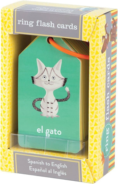 Mudpuppy Spanish to English Ring Flashcards: 26 Durable Bilingual Language Cards with Colorful Art for Ages 1+