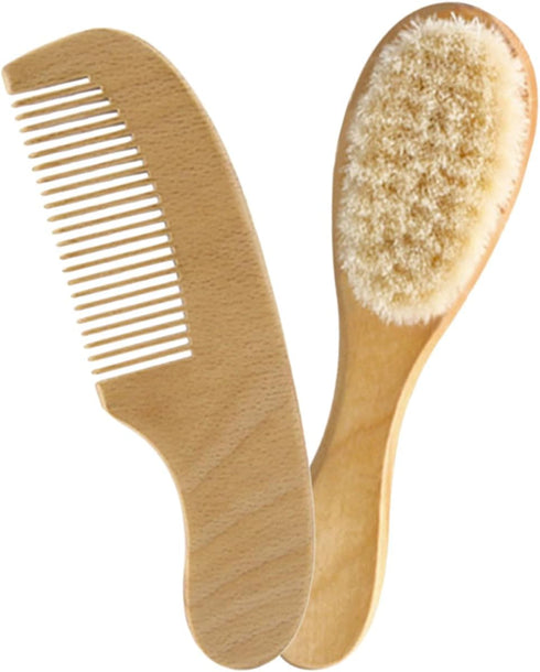 GARVALON Hair Brush Set Natural Wool Brush Wooden Comb for Curly Hair