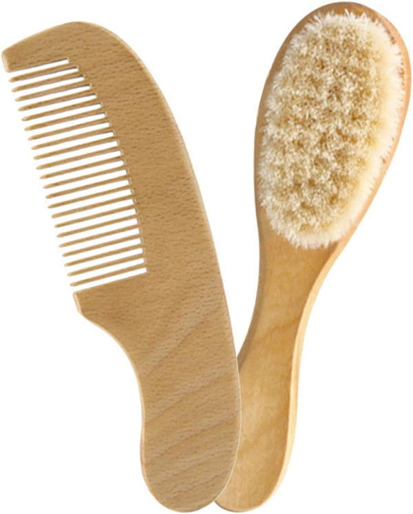 GARVALON Hair Brush Set Natural Wool Brush Wooden Comb for Curly Hair