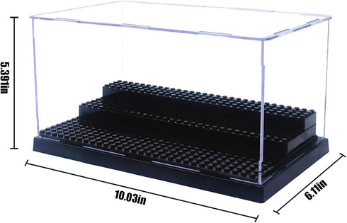 Minifigure Display Case for Action Figures, Dustproof Acrylic Box with 3 Movable Steps for Collection Models