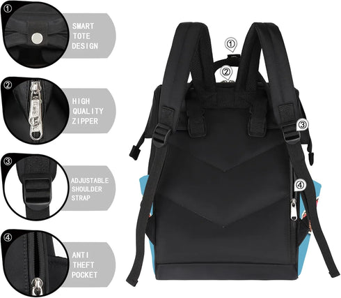 Hsnar Backpack Mushroom Print Waterproof Diaper Bag Large Capacity Baby Bag with Stroller Straps, Multi-Pocket Diaper