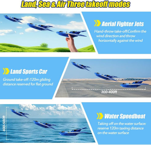 Toys,2.4GHz 6-axis RC Water Plane,RC Airplane for Water Land and Air, Remote Control Airplane Flying Fighter Gyro