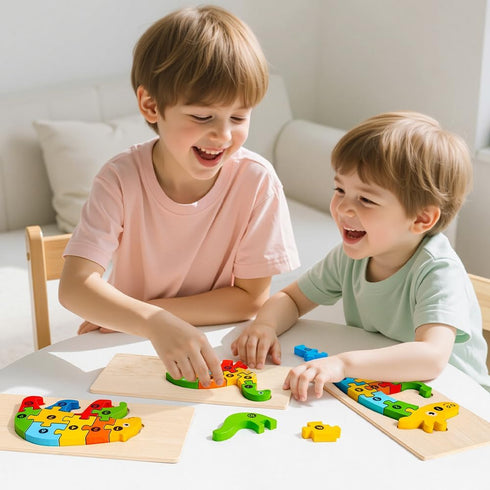 YySiRui 9 3-5 3-5 Pieces Montessori Wooden Puzzles for Toddlers - Jigsaw Puzzles in Gift Box, Educational Learning Toys