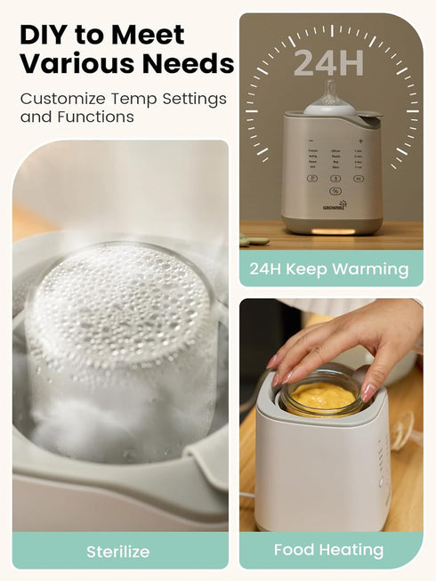 Grownsy Bottle Warmer for Night Feeding, Fast Baby Bottle Warmer for Breastmilk, Smart Temperature Control, with Timer