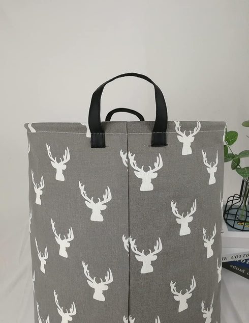 KUNRO Large Sized Storage Basket, Waterproof Coating Organizer Bin Laundry Hamper for Nursery Clothes (Grey deer)
