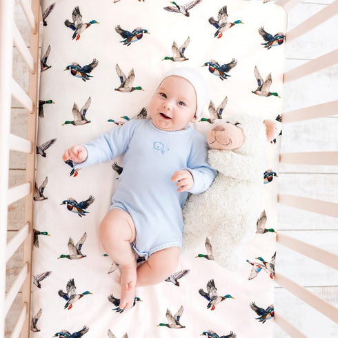 FIGEPO 4 Pack Pack (Pack Mallard Duck Baby N Play Sheets Neutral Unisex Breathable Fitted Nursery Sheets for Baby Girl