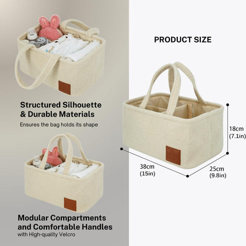 Fasty Baby Baby Diaper Caddy Organizer: Soft Beige Teddy Wool - Portable Diaper Caddy, Car Organizer - Newborn