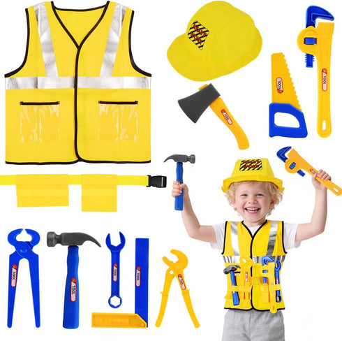 Fantspati Construction Worker Role Play Costume Dress-Up Set, Costume Kids Construction Tool Set