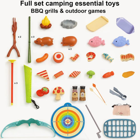 Set Set Kids Camping Toys: Pretend Campfire/BBQ Grill Toys & Bow and Arrow Game - Perfect Kids Camping for Outdoor