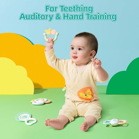 Cozy Set 6-in-1 auby Bunny Newborn Gift - Baby Soothing Essentials with Teethers, Plush Blanket & Hanging Toys