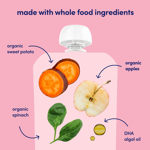 Cerebelly Baby Food Pouches – Organic Spinach Apple Sweet Potato (4 oz, Pack of 6) - Healthy Toddler Snacks