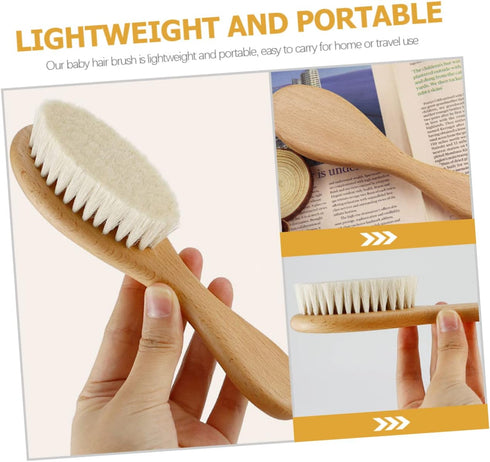 Set Gentle Wooden Hair Brush and Comb for Infants - Natural Wool Bristles