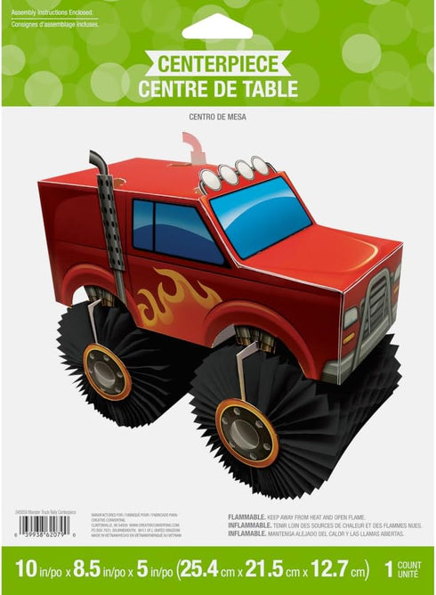 1 8.5" 10" Creative Converting Monster Truck Centerpiece, ct, Multi-colored, x