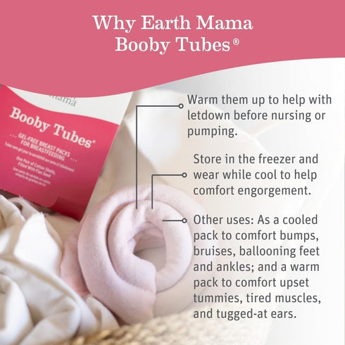 Earth Mama Booby Tubes, Gel-Free Hot & Cold Compress Nursing Packs for Tender Breasts, 4.2-Ounce