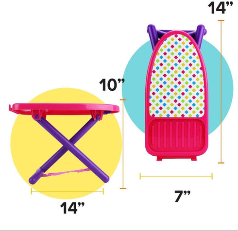 Boley Pretend Play Laundry Playset - 8-Piece Pink and Purple Toy Ironing Board Set with Realistic Lights & Sounds