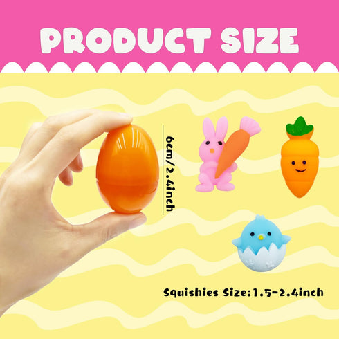CHHOEAV 24 Pack Easter Mochi Squishy Toys Filled Easter Eggs, Plastic Easter Eggs Filled with Easter Squishy Toys