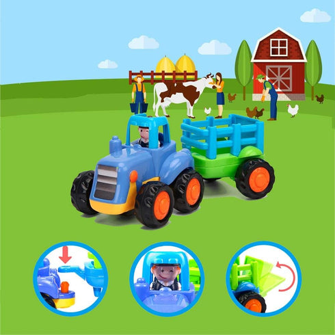 Push and Go Friction Powered Cars Toy Set - Construction Vehicles for 1-3 Year Old Boys - Tractor, Bulldozer, Mixer