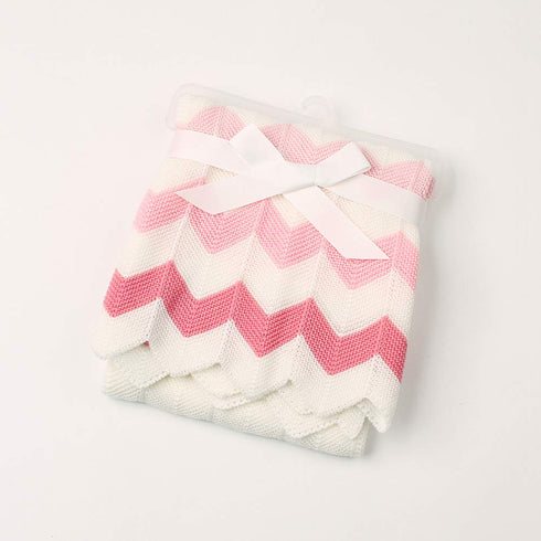 Baby Blanket Knitted Pink Chevron, Soft Toddler Nursery Crib Throw Blankets, Receiving Swaddle Blanket, Stroller Cover