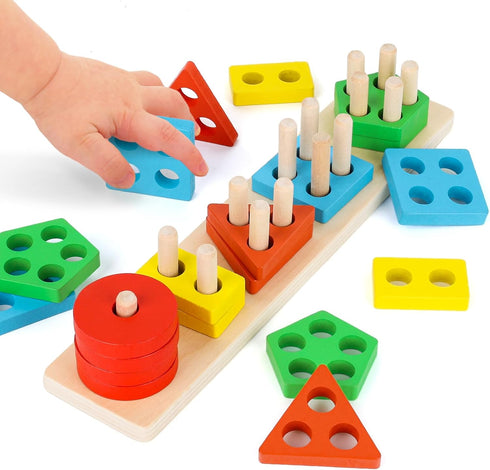 LovesTown 20PCS Montessori Toys, Wooden Sensory Stacking Sorting Toys for Toddlers Kids Birthday Gifts