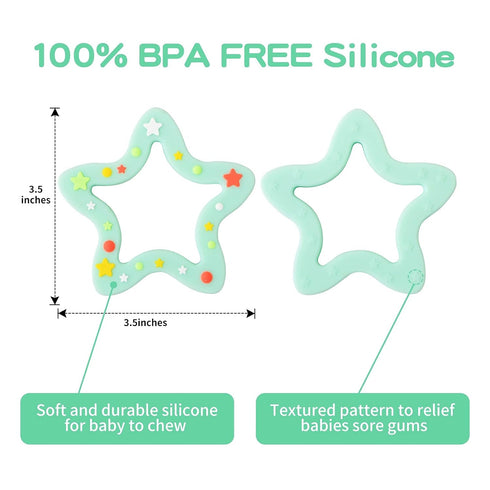 Jimibaby Silicone Star Teether, The First Teething Toy for Baby Boys and Girls, 100% BPA Free, Freezer Safe (Mint Star)