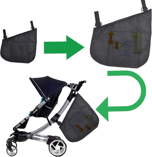 2 Pack Universal Side Sling Stroller Mesh Cargo Net and Organizer for Extra Storage Space
