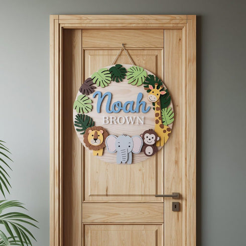 Personalized Nursery Name Sign for Boys, Woodland Animals Sign for Baby Door Decor, Newborn Gifts for Boy, Nursery Wall